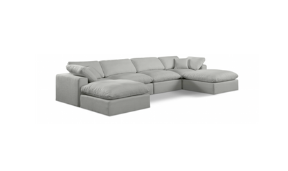 Comfy 158" Grey Linen Textured Fabric Upholstered 6pc. Modular Sectional