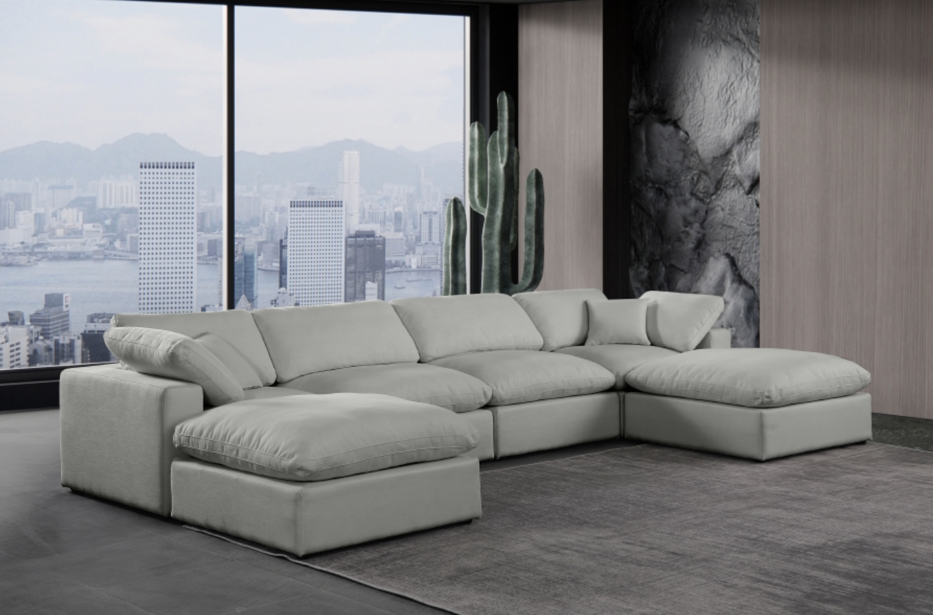 Comfy 158" Grey Linen Textured Fabric Upholstered 6pc. Modular Sectional