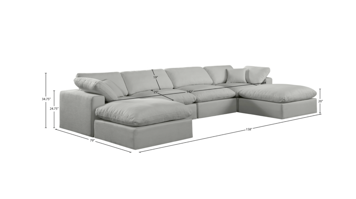Comfy 158" Grey Linen Textured Fabric Upholstered 6pc. Modular Sectional