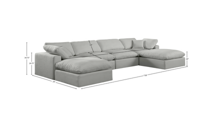 Comfy 158" Grey Linen Textured Fabric Upholstered 6pc. Modular Sectional