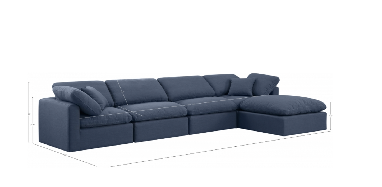 Indulge 140" Blue Linen Textured Fabric Upholstered 5pc. Modular Sectional