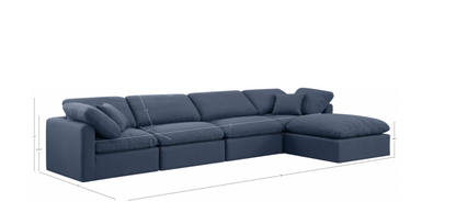 Indulge 140" Blue Linen Textured Fabric Upholstered 5pc. Modular Sectional