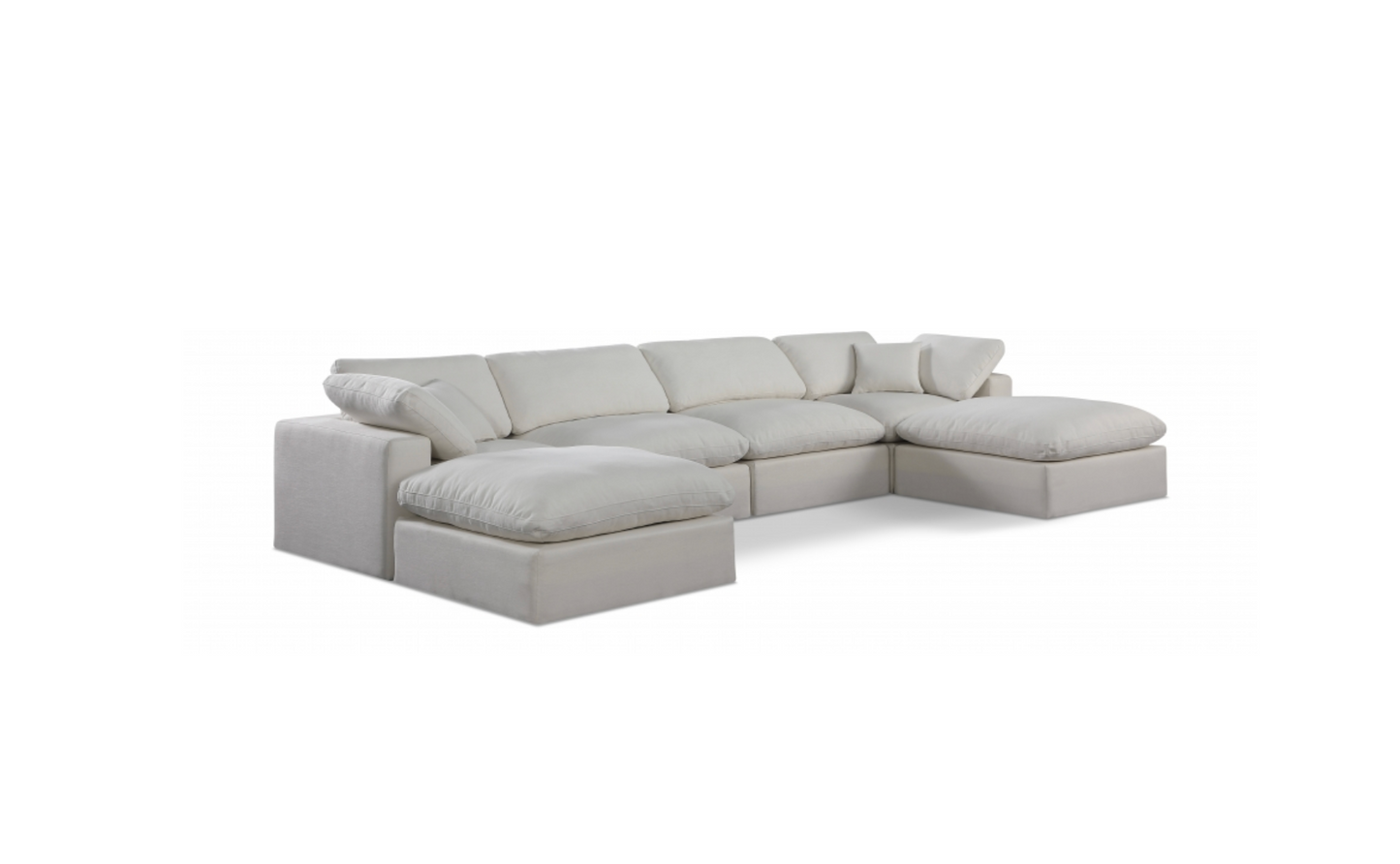 Comfy 158" Cream Linen Textured Fabric Upholstered 6pc. Modular Sectional