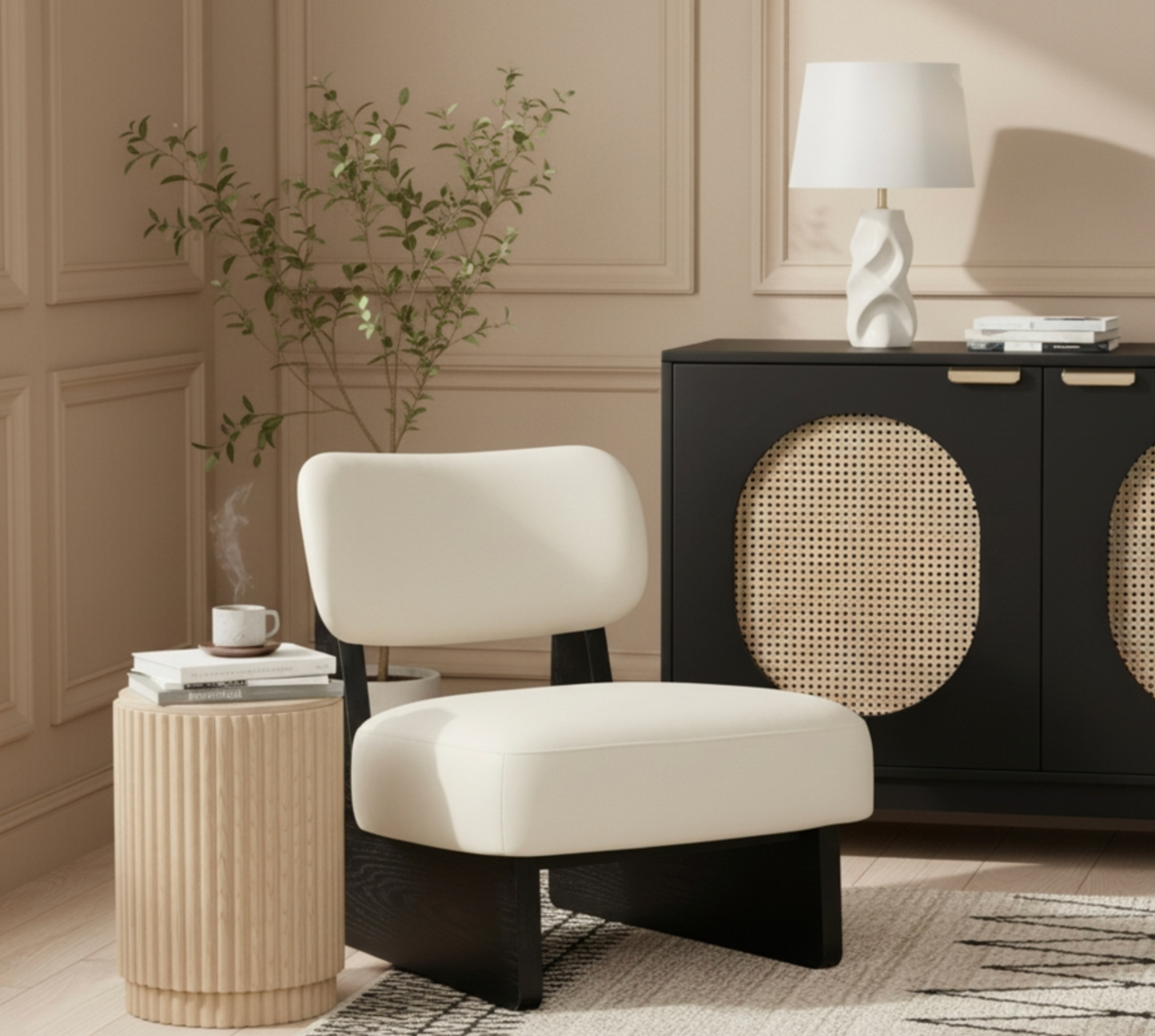 Vetra Cream Vegan Leather Upholstered Chair