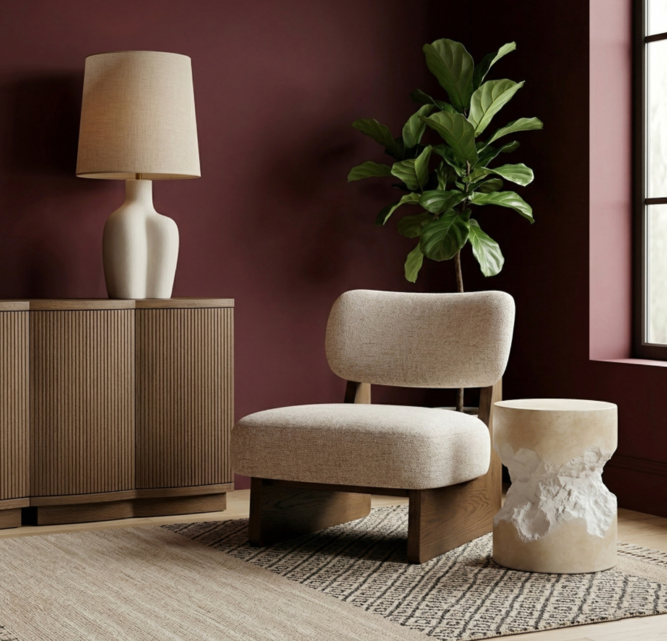 Vetra Beige Linen Textured Fabric Upholstered Chair