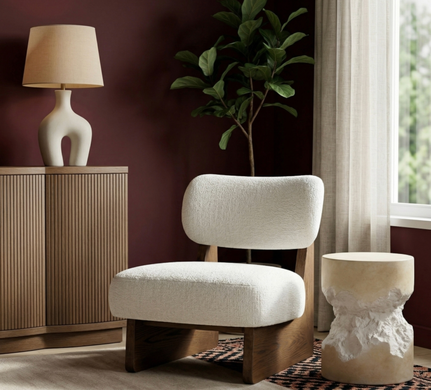 Vetra Cream Linen Textured Fabric Upholstered Chair