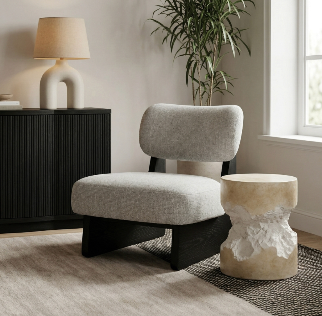 Vetra Linen Grey Textured Fabric Upholstered Chair