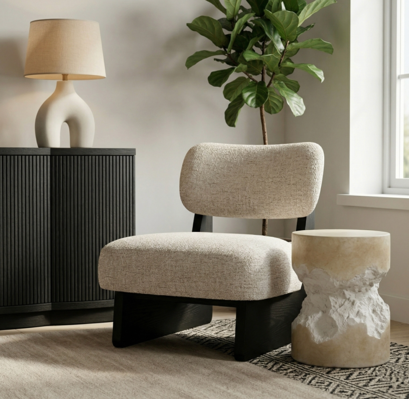 Vetra Linen Beige Textured Fabric Upholstered Chair