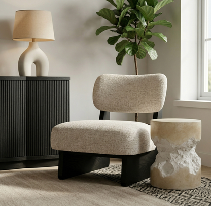 Vetra Linen Beige Textured Fabric Upholstered Chair