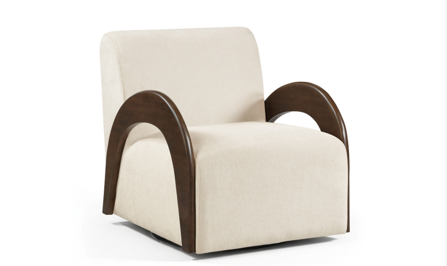 Neria Chenille Beige Fabric Upholstered Swivel Chair