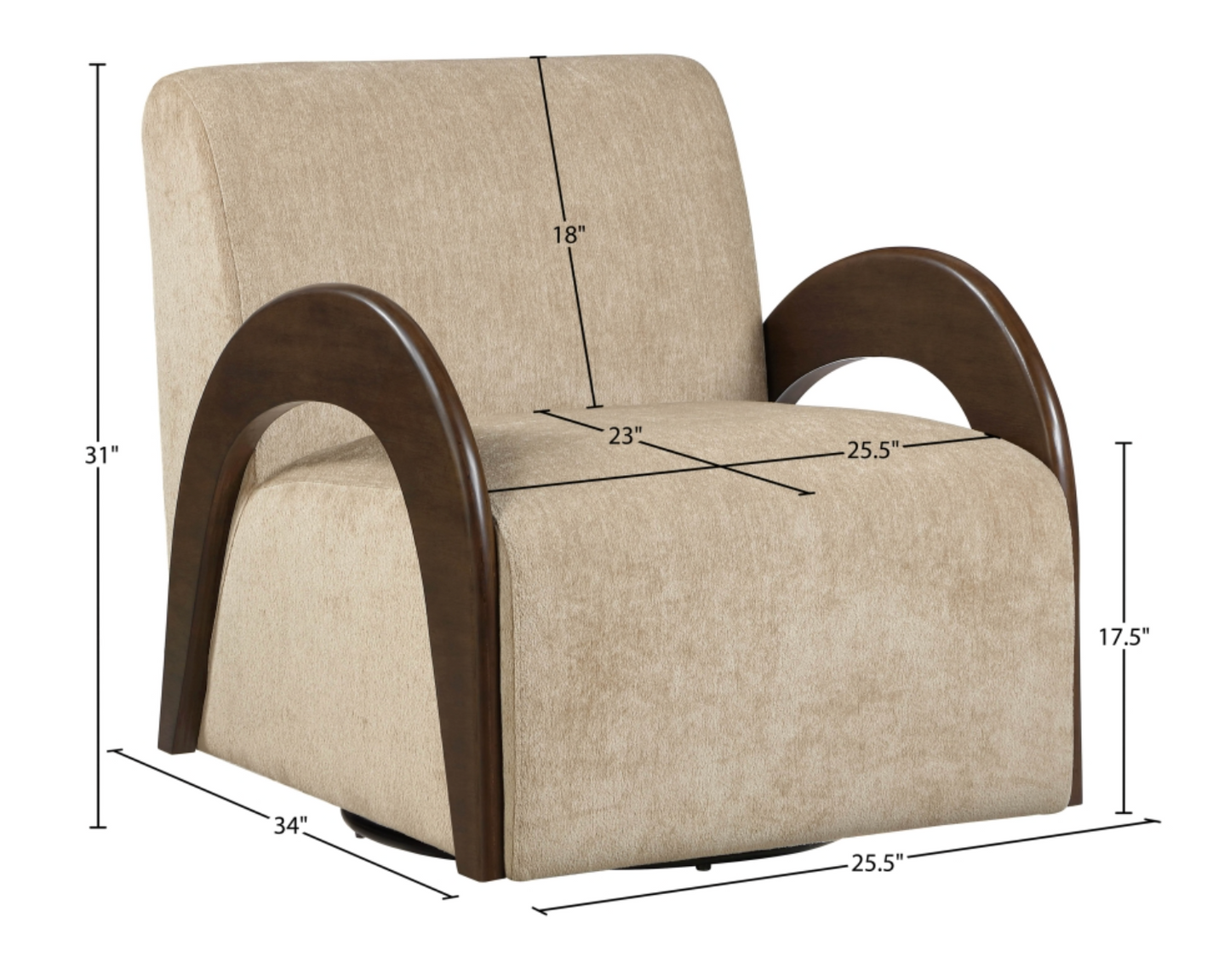 Neria Chenille Beige Fabric Upholstered Swivel Chair