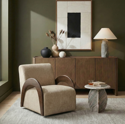 Neria Chenille Beige Fabric Upholstered Swivel Chair