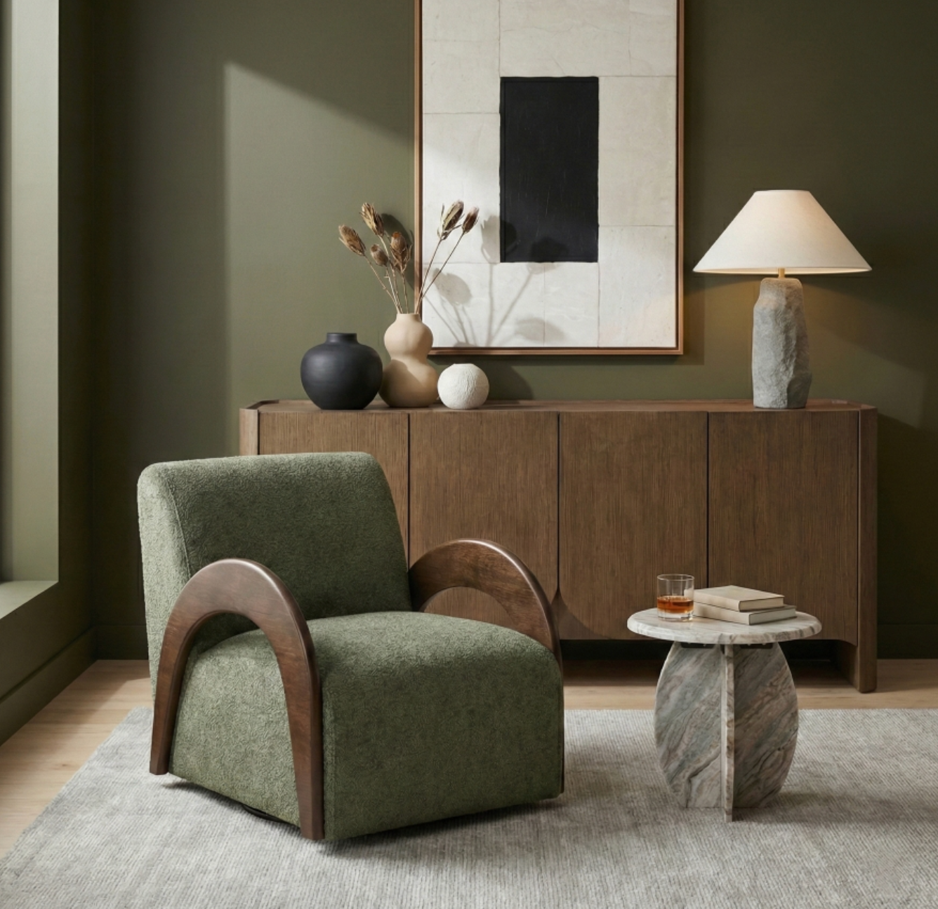 Neria Chenille Fabric Upholstered Swivel Chair