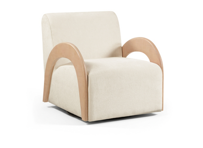 Neria Chenille Cream Fabric Upholstered Swivel Chair