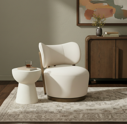 Elara Velvet Cream Upholstered Swivel Chair