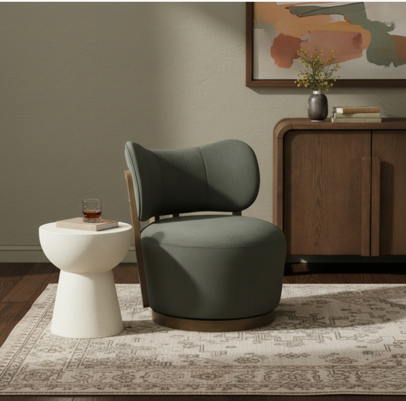 Elara Velvet Green Upholstered Swivel Chair