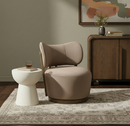 Elara Velvet Taupe Upholstered Swivel Chair