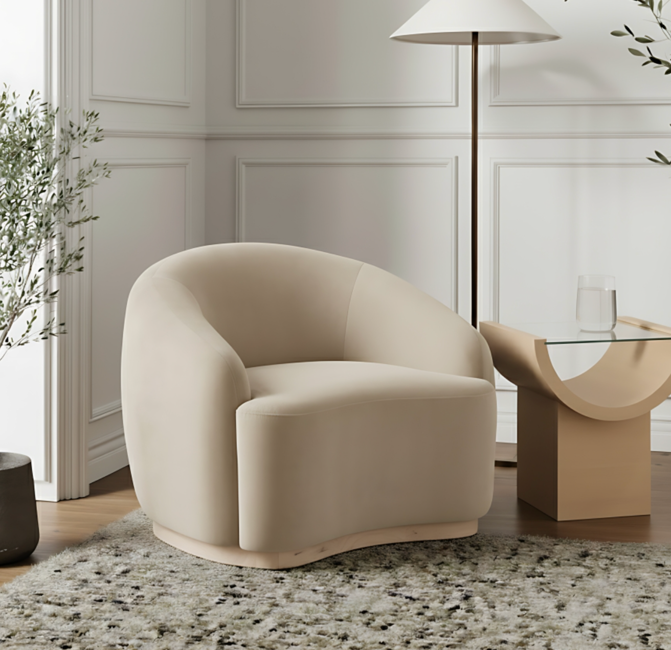 Gustavo Velvet Cream Upholstered Accent Chair