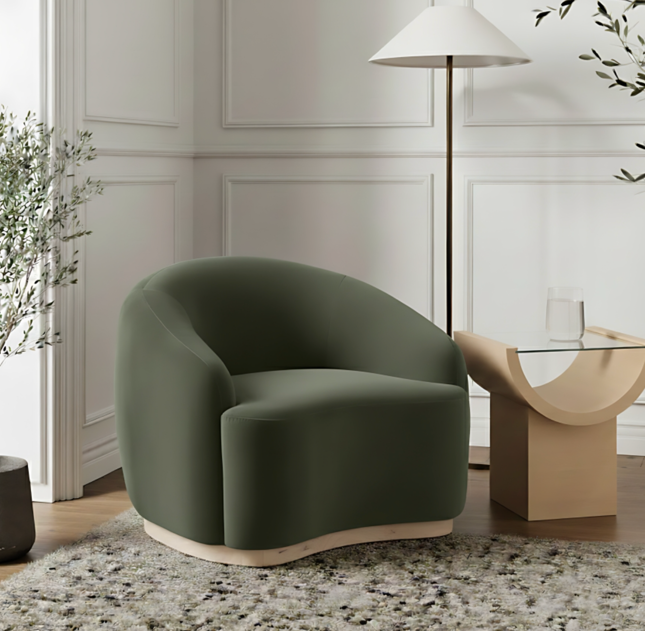 Gustavo Velvet Green Upholstered Accent Chair