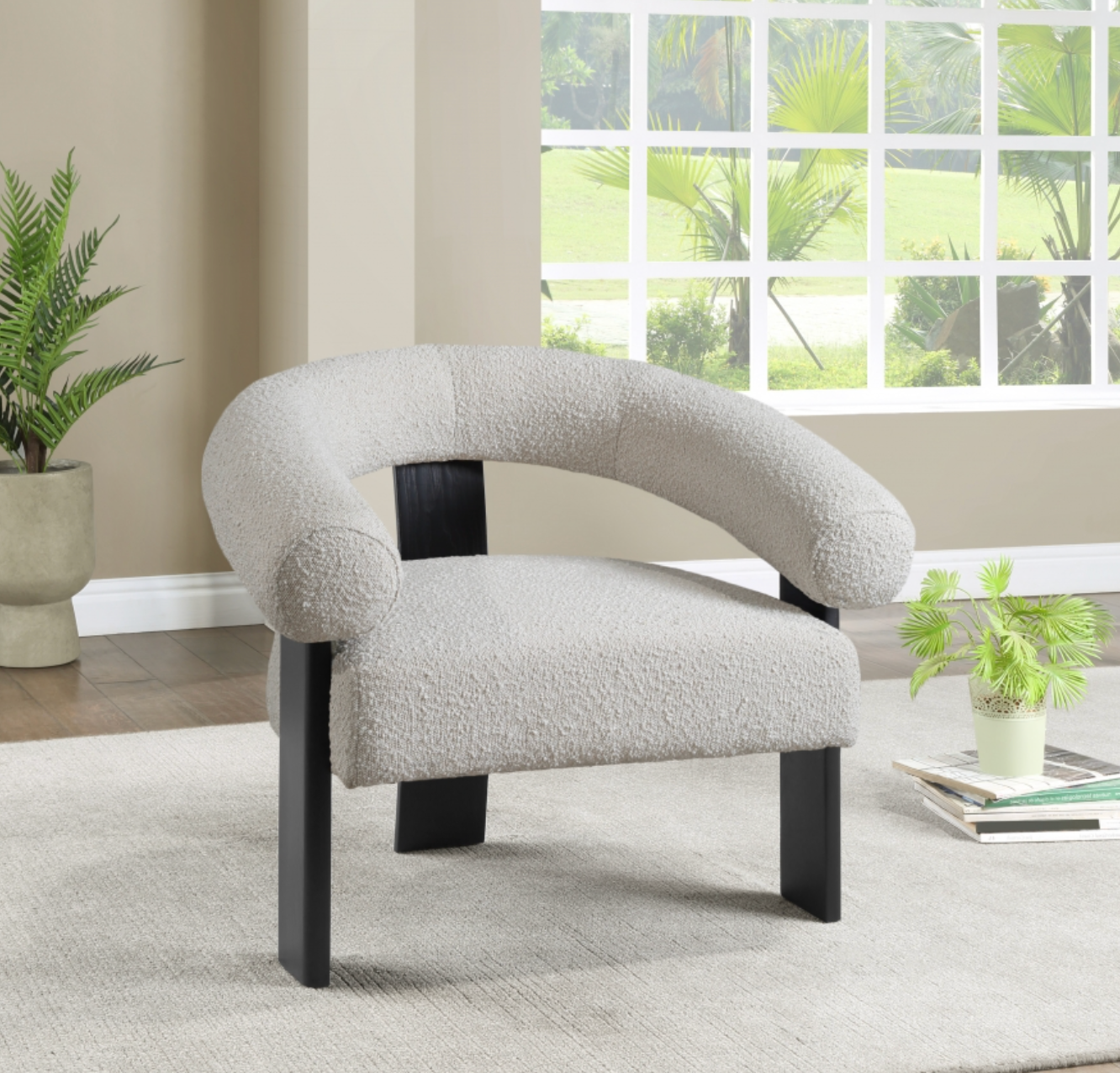 Winston Boucle Cream Fabric Upholstered Accent Chair