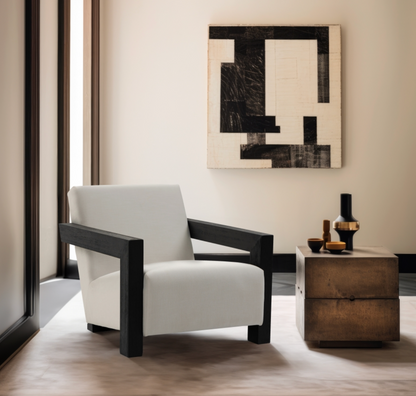 Ward Linen Textured Cream Fabric Upholstered Accent Chair