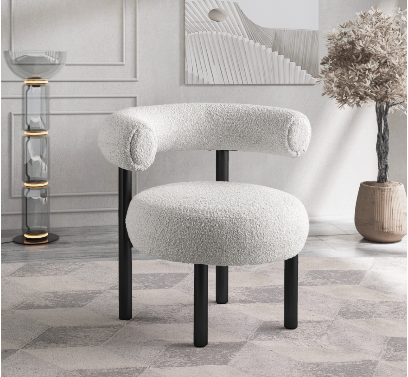 Bordeaux Boucle Cream Fabric Upholstered Accent Chair