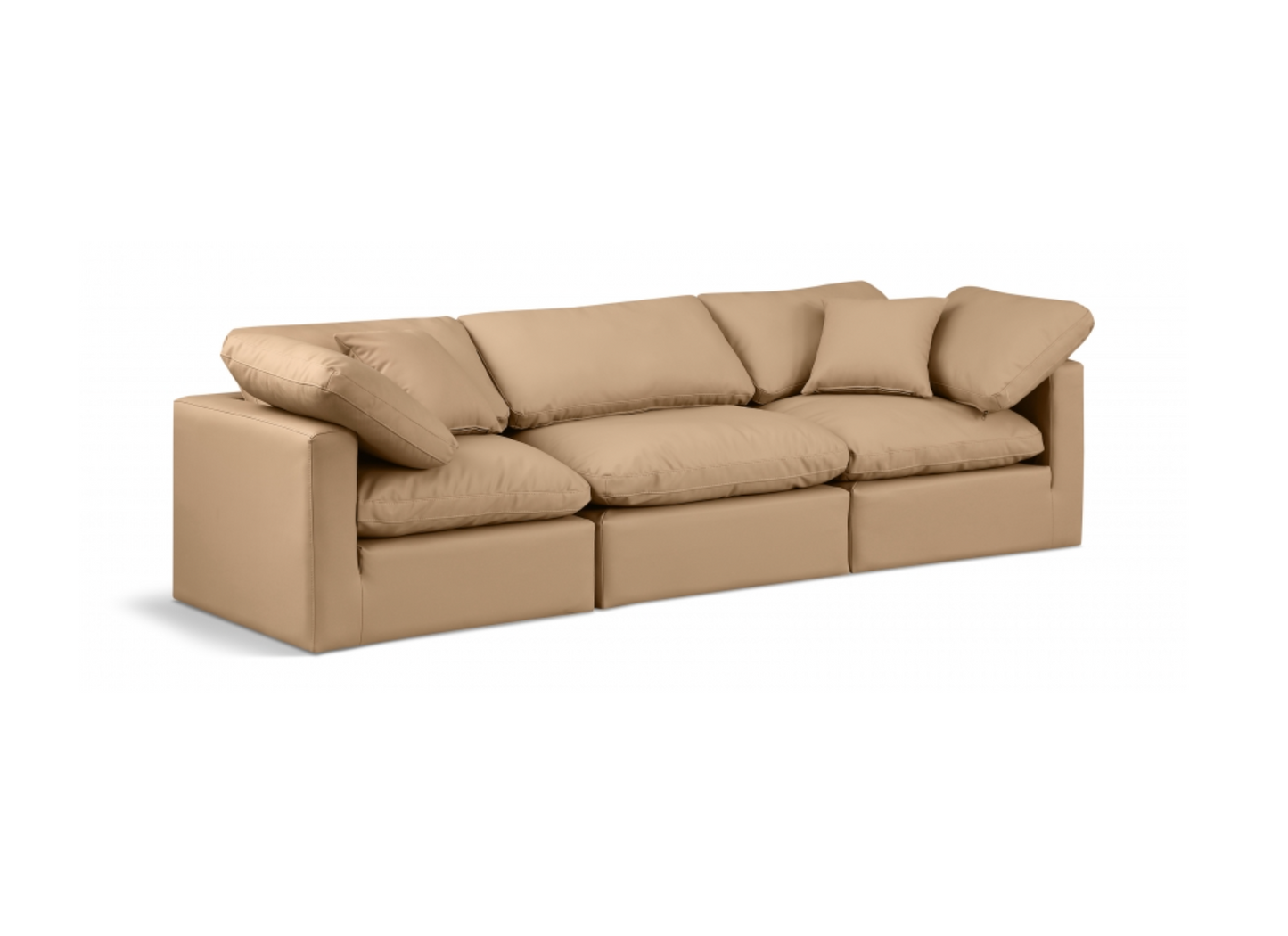 Indulge 105" Tan Vegan Leather Upholstered 3pc. Modular Sofa