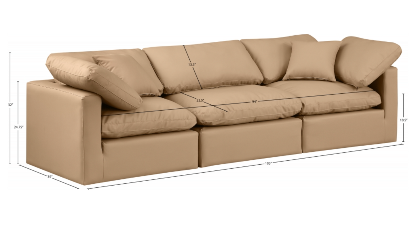 Indulge 105" Tan Vegan Leather Upholstered 3pc. Modular Sofa