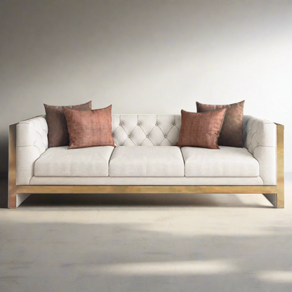 Gilded Ivory Velvet 3 Seater Sofa