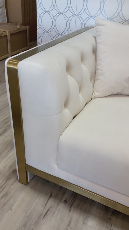 Gilded Ivory Velvet 3 Seater Sofa
