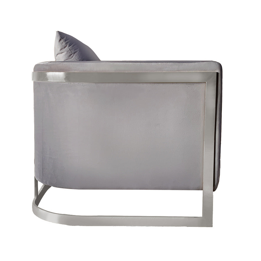 Bond Light Grey Velvet And Chrome Full Size Accent Chair
