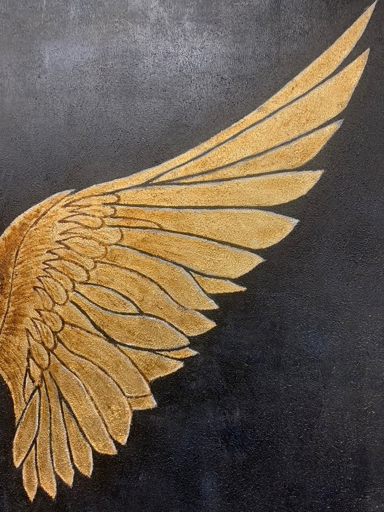 Gold Leaf Painting, Angel Wings Painting,Set of 2 golden paintings