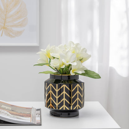 Chevron Gold Ceramic Vase