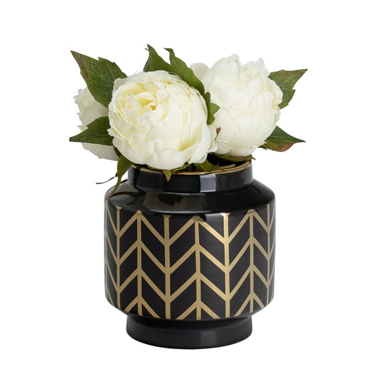 Chevron Gold Ceramic Vase