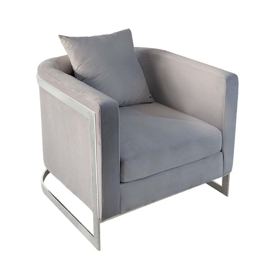 Bond Light Grey Velvet And Chrome Full Size Accent Chair