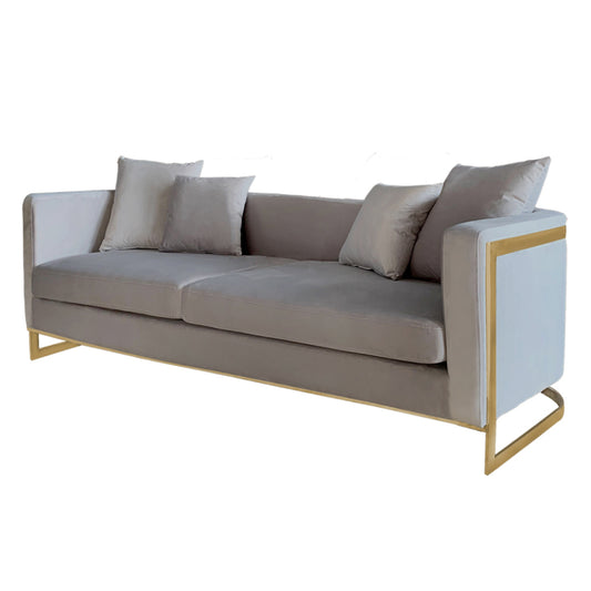 Bond Light Grey Velvet And Gold Sofa