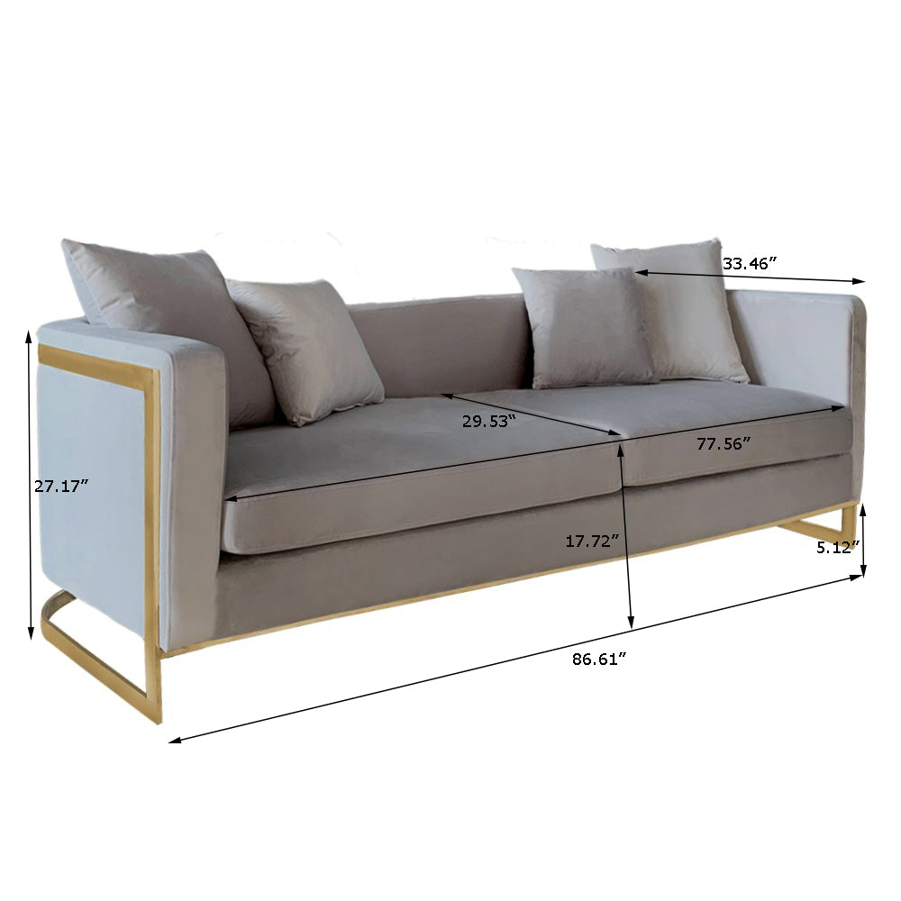 Bond Light Grey Velvet And Gold Sofa