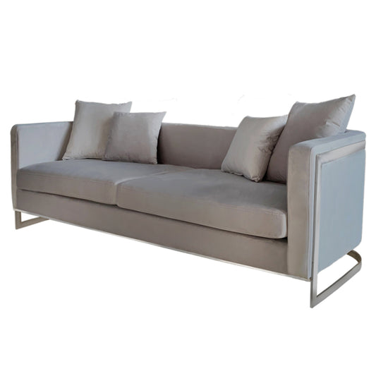 Bond Light Grey Velvet And Chrome Sofa